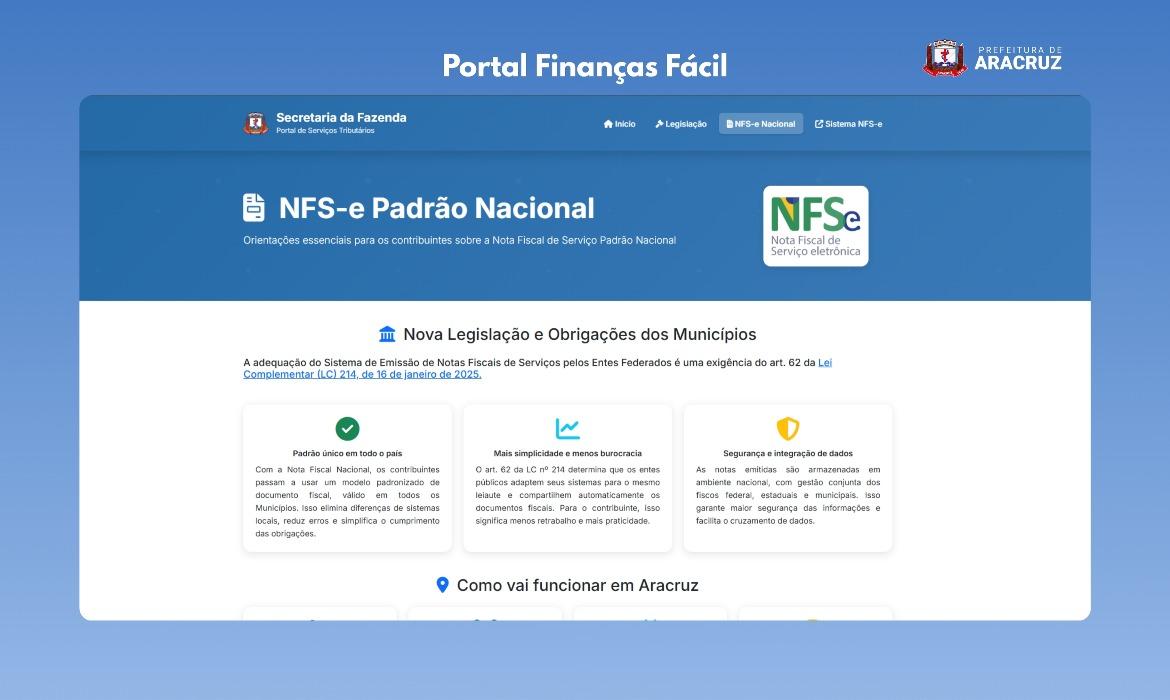 NFS-e Nacional: Aracruz se antecipa e lança Portal para orientar contribuintes